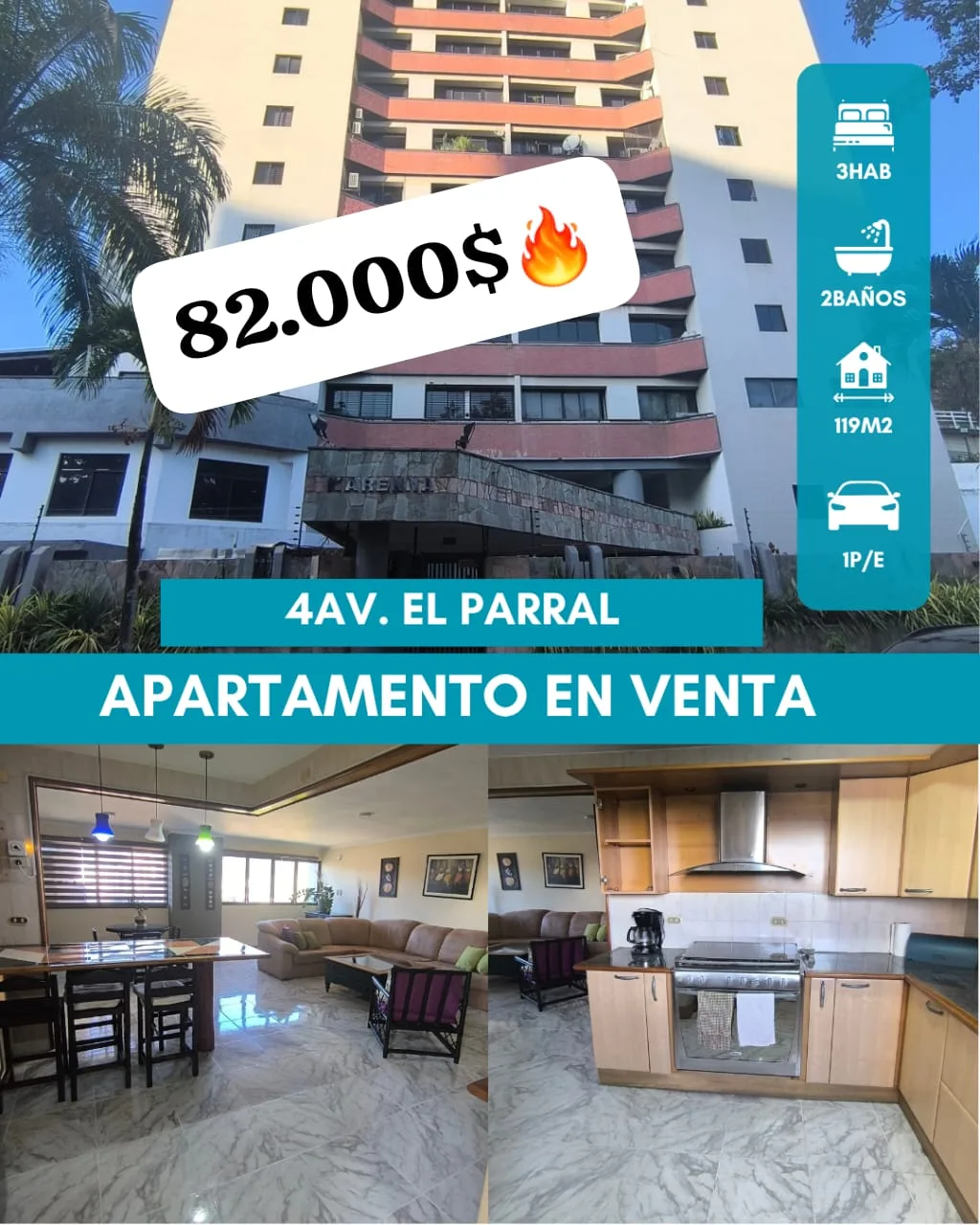 Apartamento en Venta en 4 Av. De Prebo, CONJ.RESD.KARENNA, El Parral — 3 hab 119m² — USD 82,000