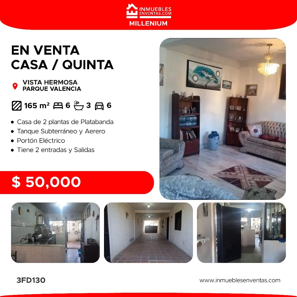 Casa en Venta en Vista Hermosa, Parque Valencia — 6 hab 165m² — USD 50,000
