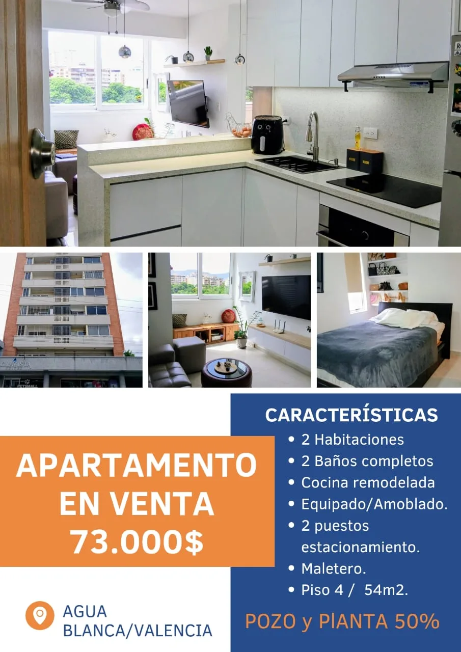 Apartamento en Venta en Agua Blanca, Valencia — 2 hab 54m² — USD 73,000