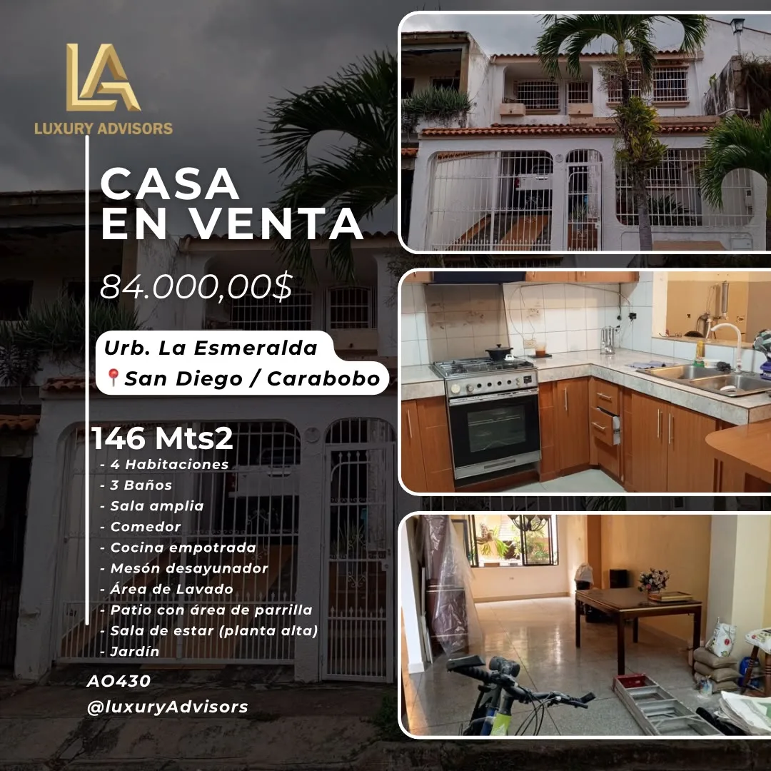 Casa en Venta en Urb. La Esmeralda, San Diego, Carabobo — 4 hab 146m² — USD 84,000