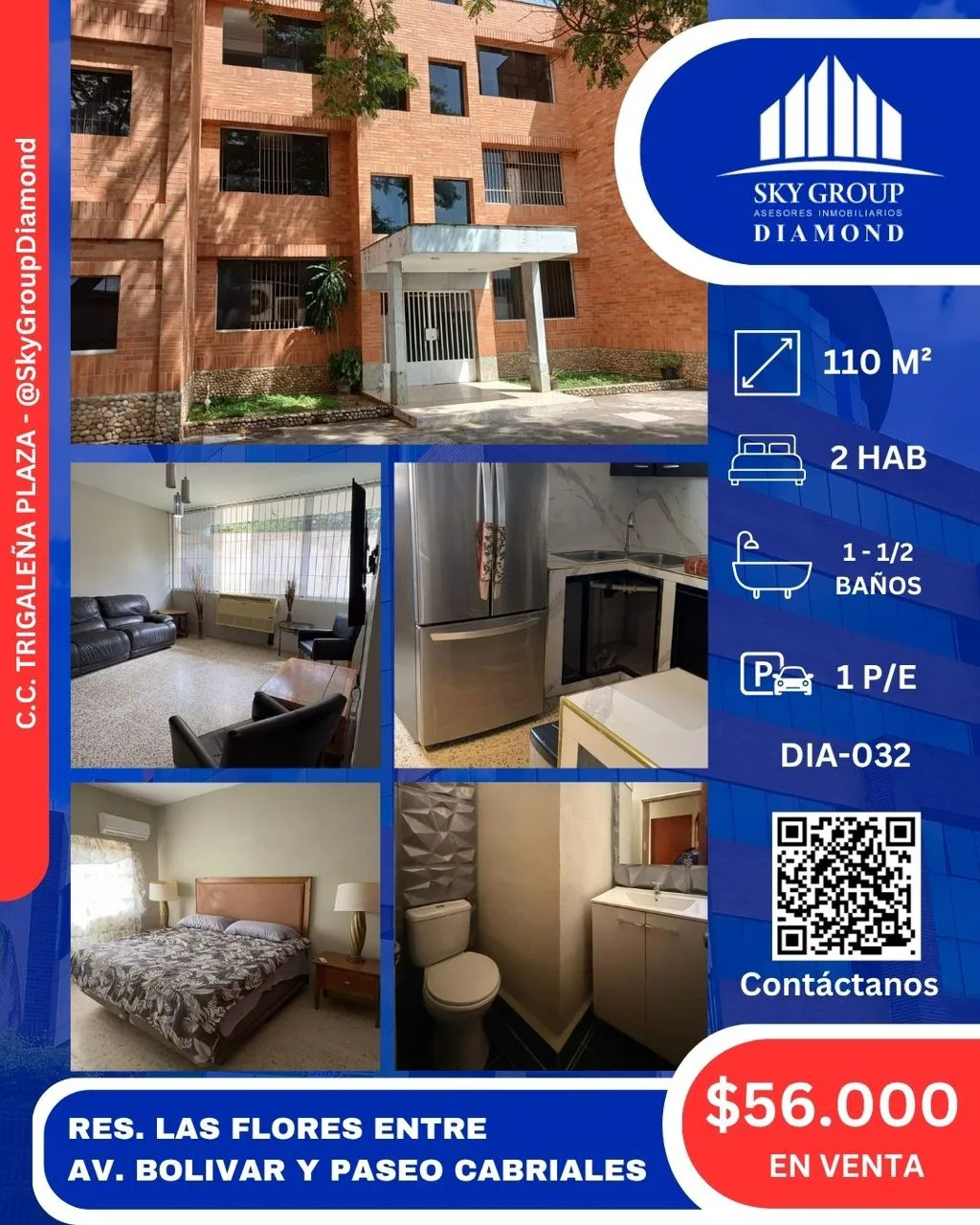 Apartamento en Venta en Edificio Las Flores, Entre Av Bolivar Y Paseo Cabriales — 2 hab 110m² — USD 56,000