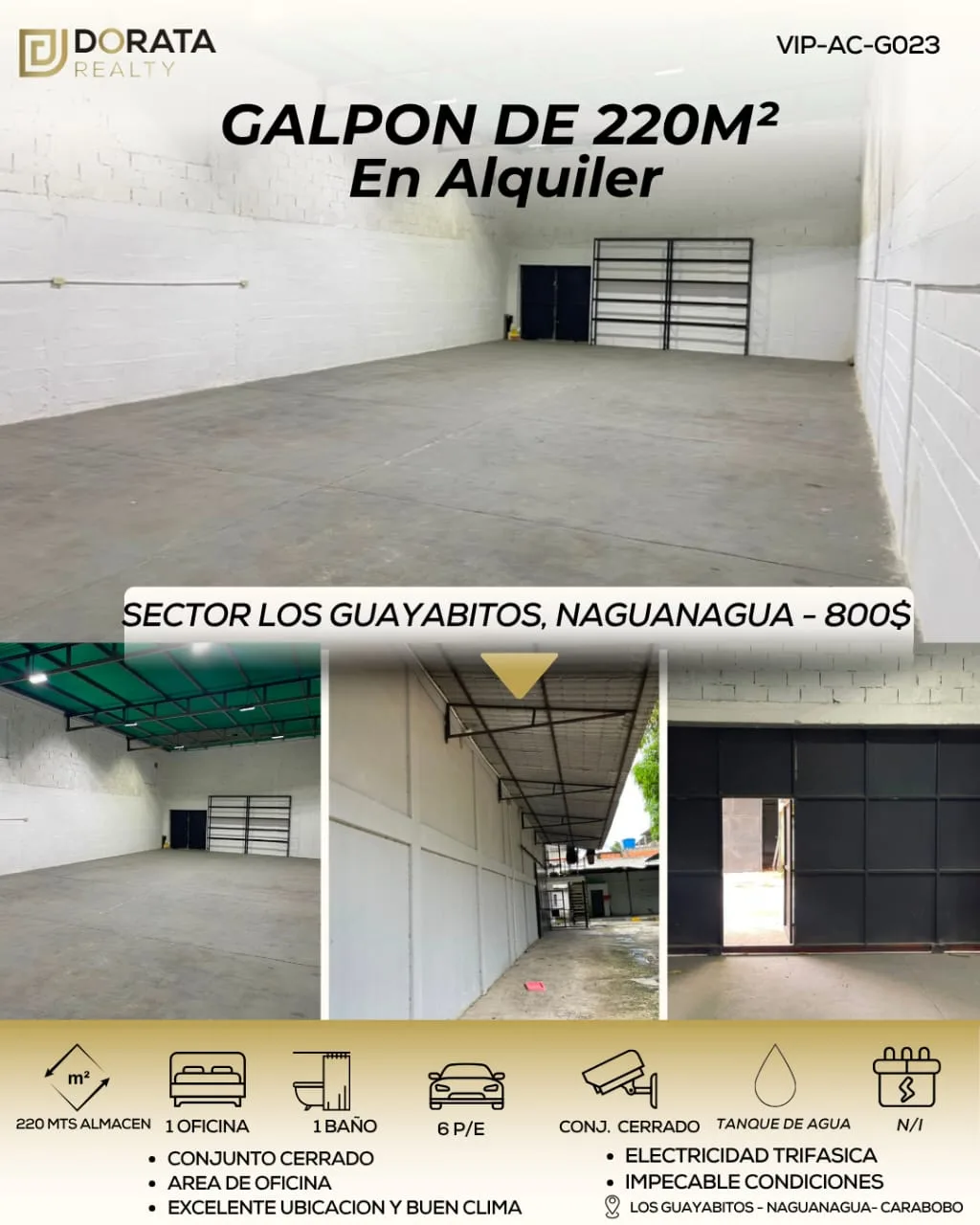Galpón en Alquiler en naguanagua, Sector guayabitos 220m² — USD 800