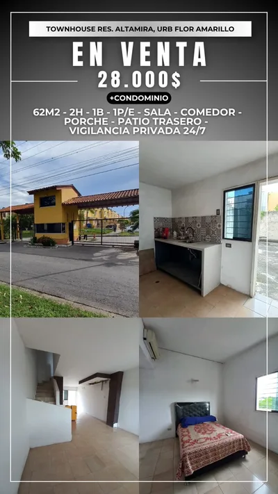 Townhouse en Res Altamira, Urb. Flor Amarillo Valencia — USD 28.000