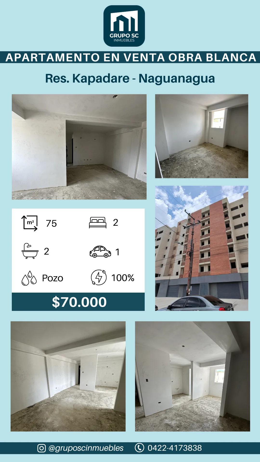 Apartamento en Venta en Naguanagua — 2 hab 75m² — USD 70,000