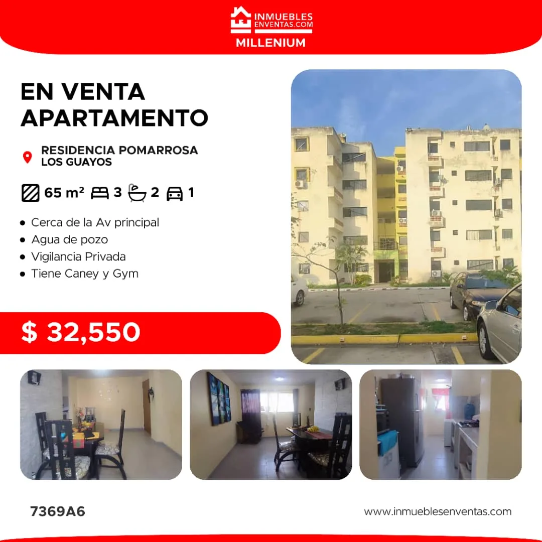 Apartamento en Venta en Res Pomarrosa, Paraparal, Municipio Los Guayos — 3 hab 65m² — USD 32,550