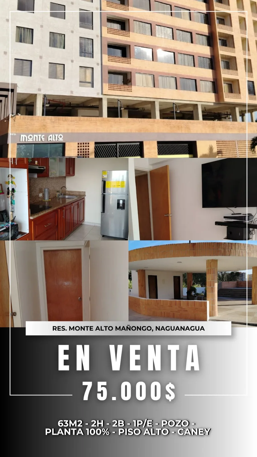 Apartamento en Venta en Res Monte Alto Mañongo — 2 hab 63m² — USD 75,000