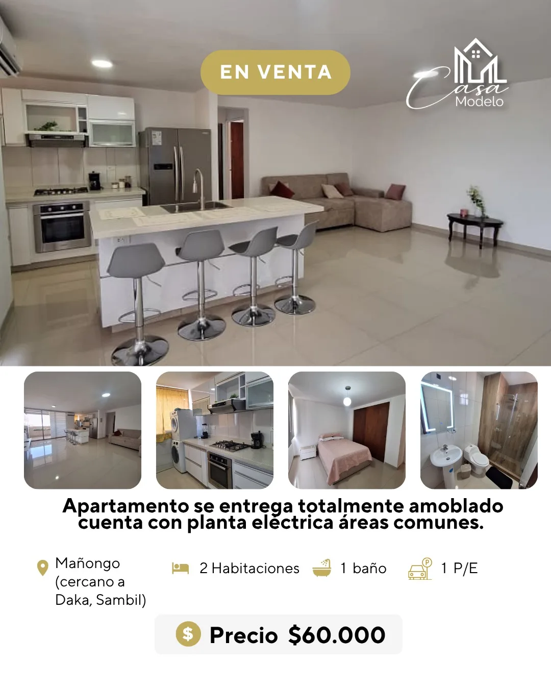 Apartamento en Venta en Mañongo — 2 hab 76m² — USD 60,000