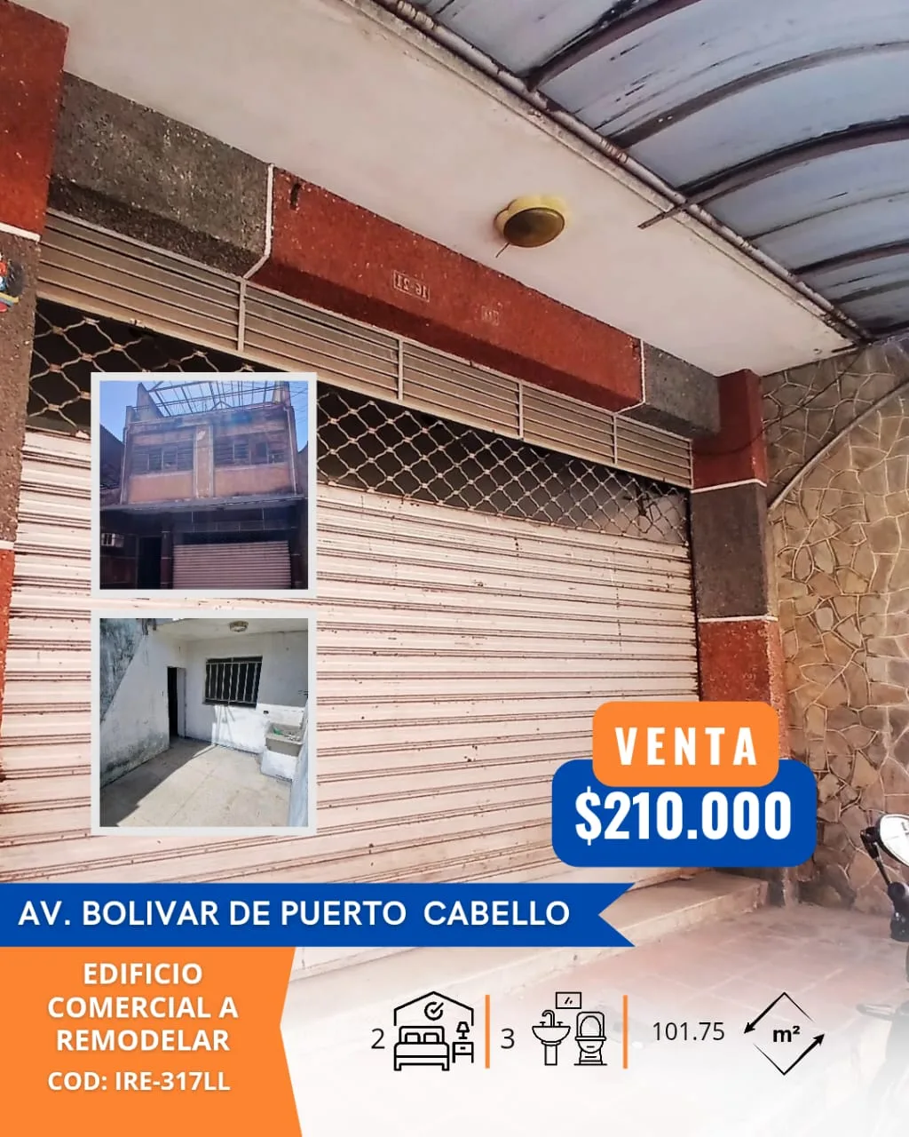 Local en Venta en AV. BOLIVAR DE PUERTO CABELLO — 2 hab 101m² — USD 210,000
