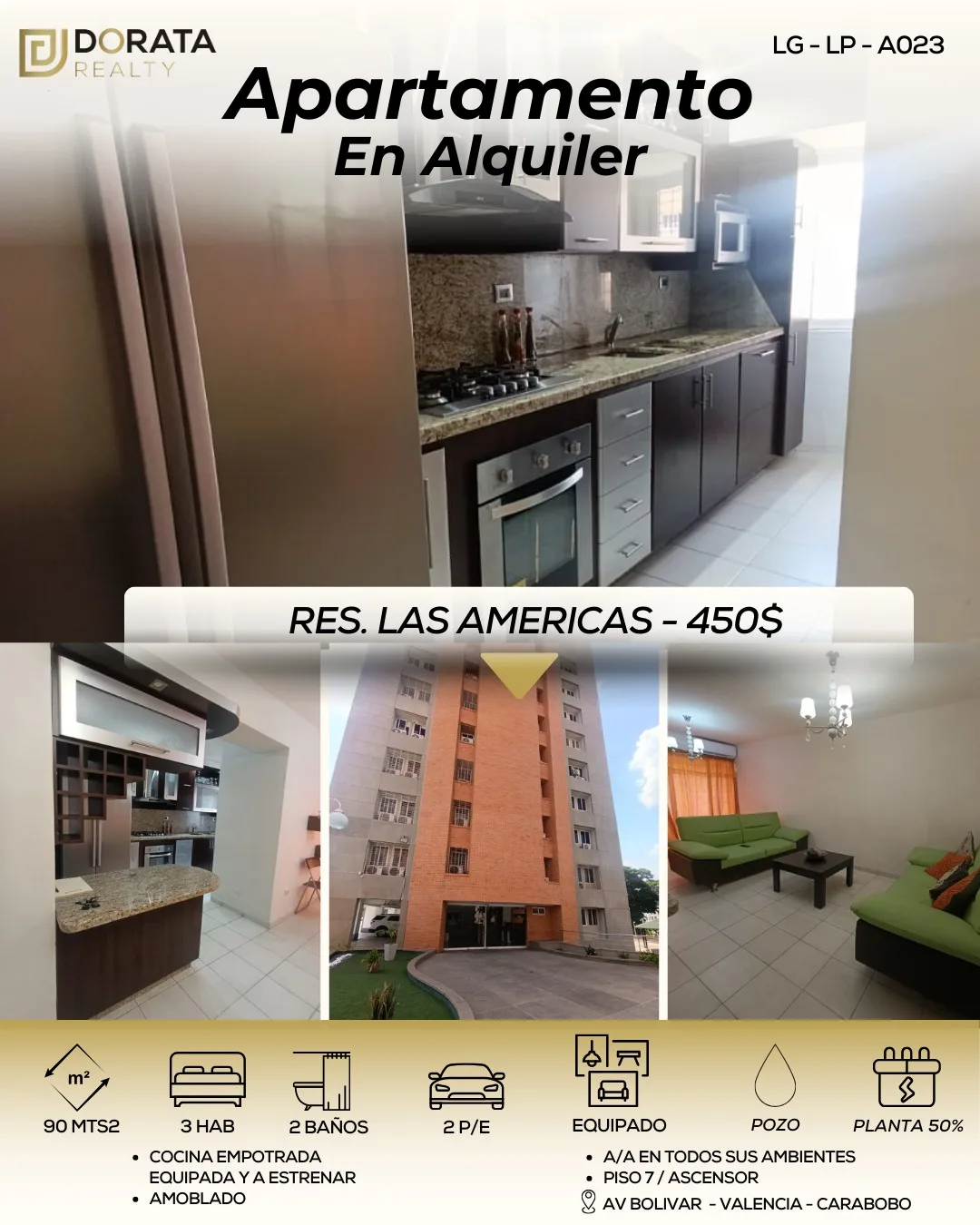 Apartamento en Alquiler en Res. Las Américas, San Diego — 3 hab 90m² — USD 450