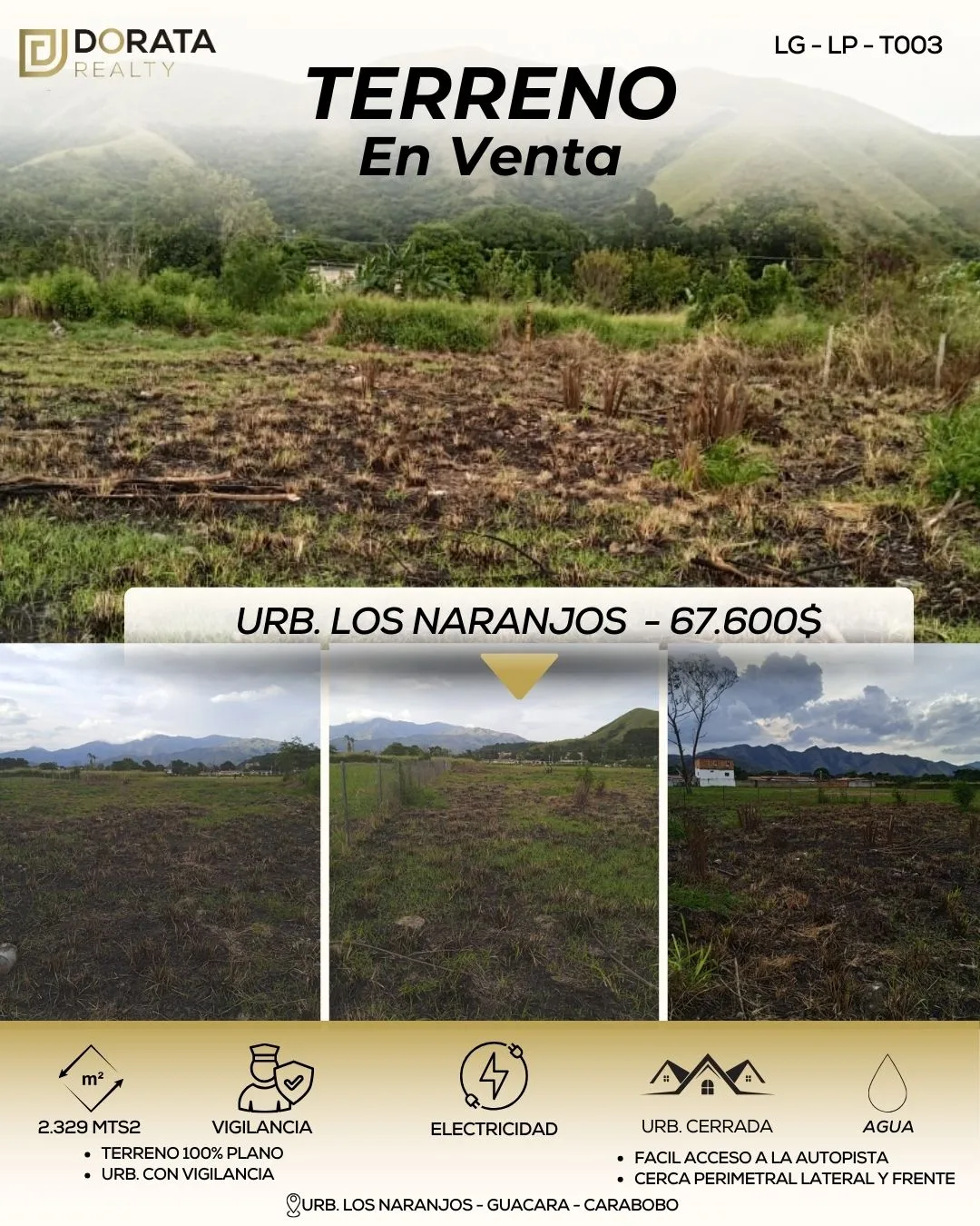 Terreno en Venta en Urb. Los Naranjos, Guacara 2329m² — USD 67,600