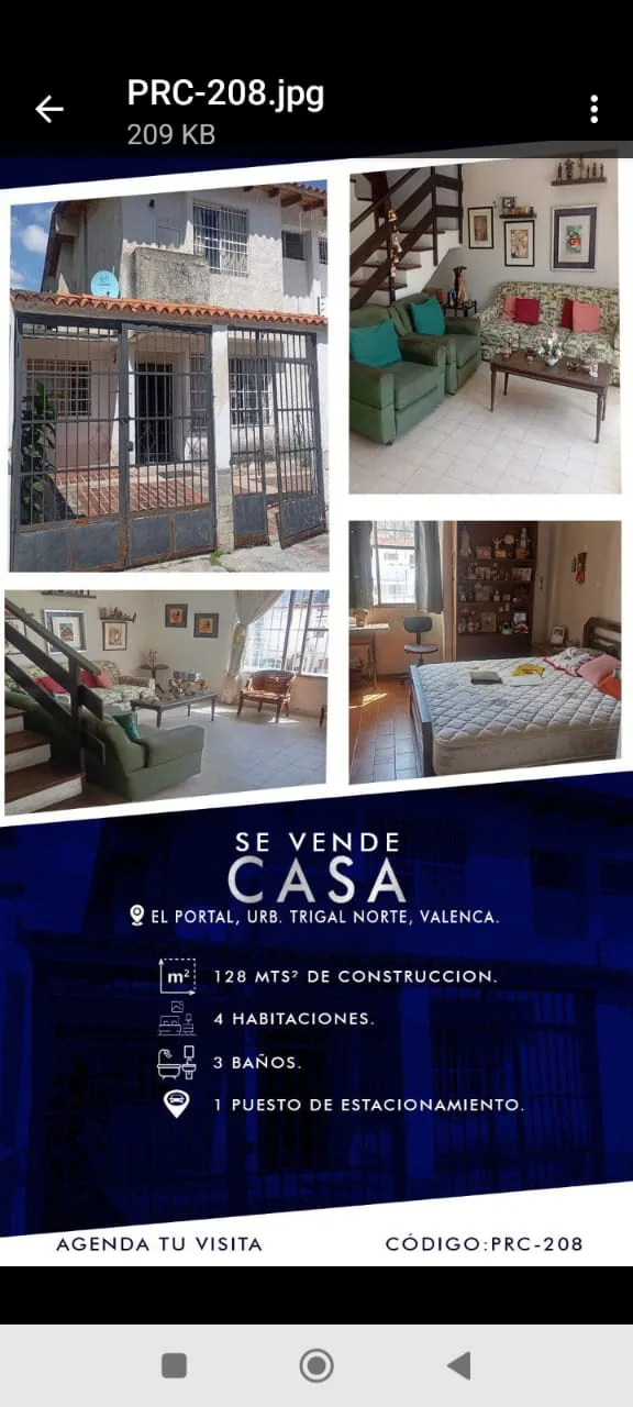Casa en Venta en Urbanización El Portal Trigal Norte — 4 hab 128m² — USD 75,000