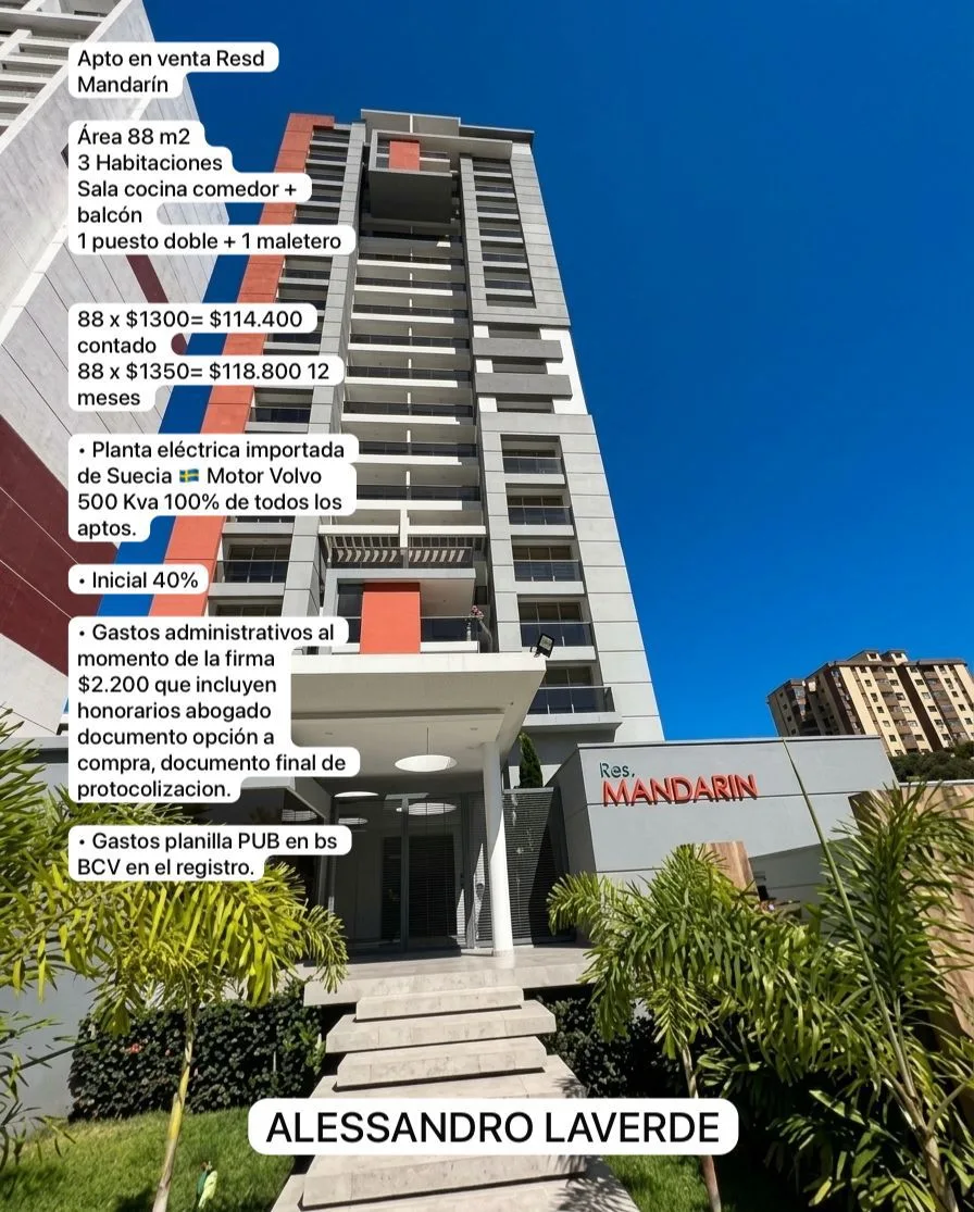 Apartamento en Venta en Resd Mandarín — 3 hab 88m² — USD 114,400