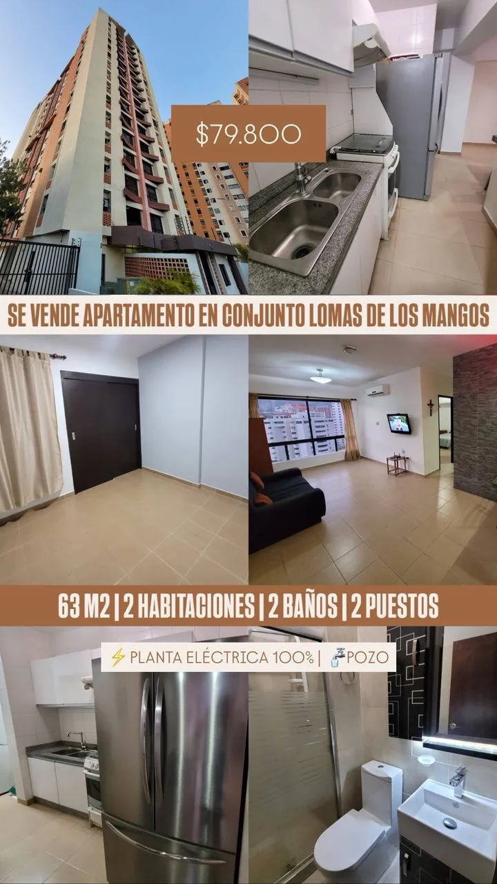 Apartamento en Venta en Res. Lomas de Los Mangos — 2 hab 63m² — USD 79,800