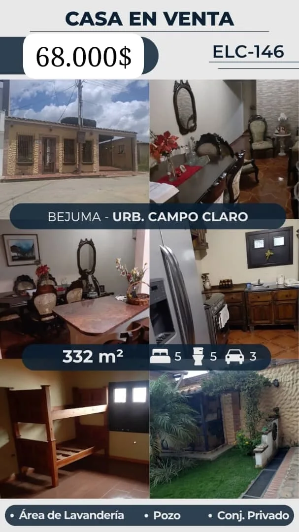 Casa en Venta en Urb. Campo Claro — 5 hab 335m² — USD 68,000