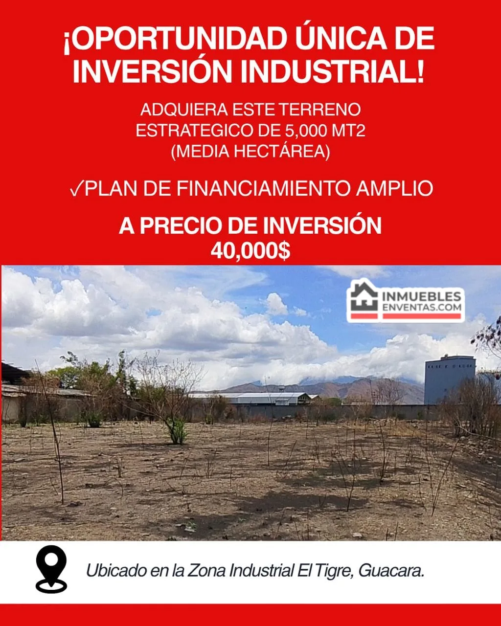Terreno en Venta en Zona Industrial El Tigre, Guacara 5000m² — USD 40,000