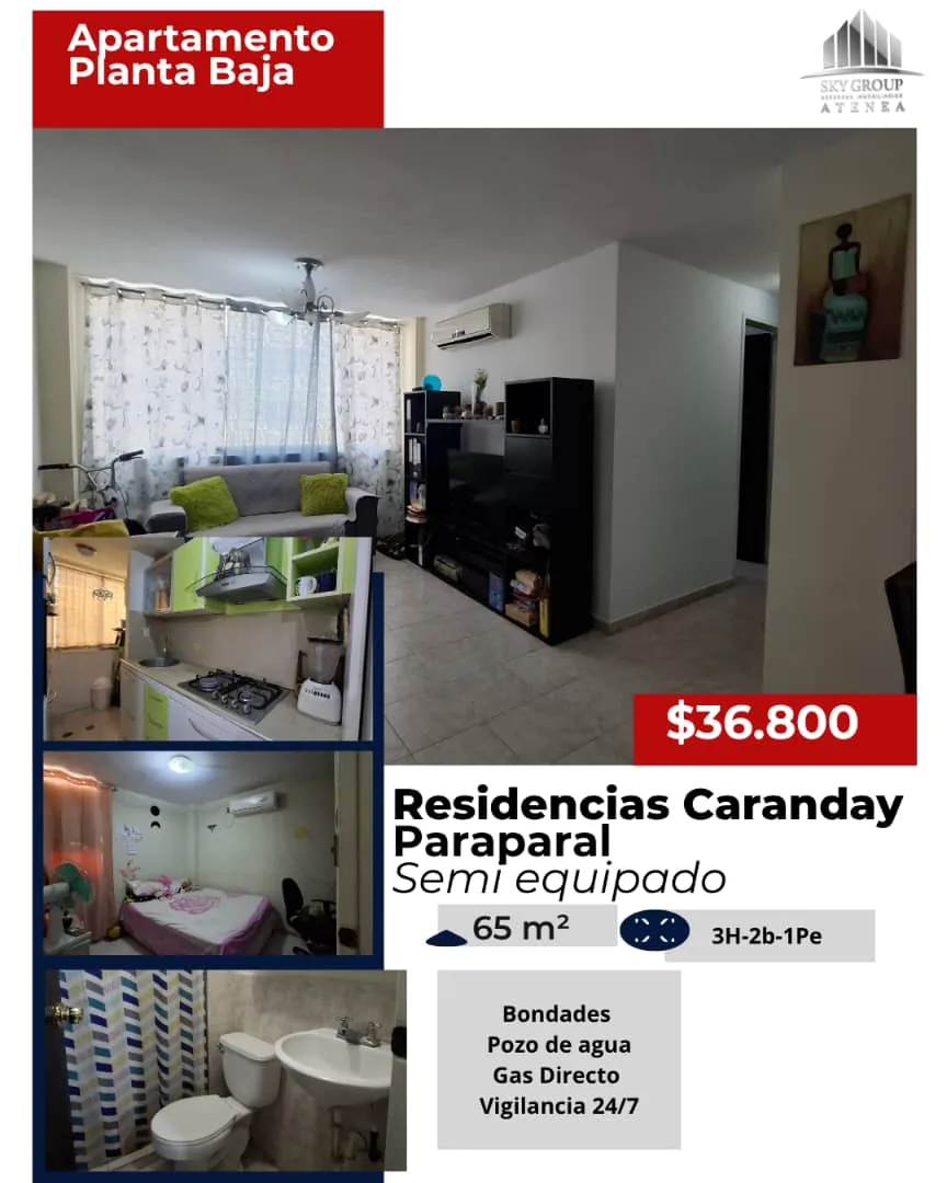 Apartamento en Venta en Residencias Caranday, Los Guayos — 3 hab 65m² — USD 36,800