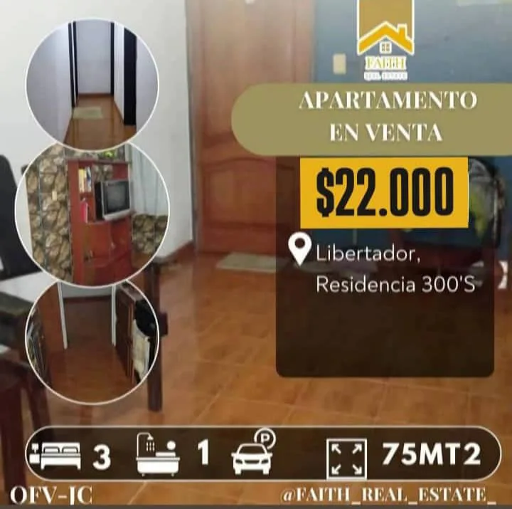 Apartamento en Venta en Residencia 300'S, Libertador — 3 hab 75m² — USD 22,000