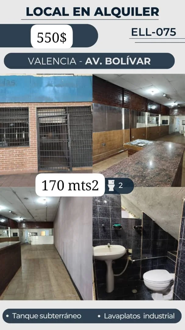 Local en Alquiler en Av. Bolivar Norte. Frente al Liceo Pedro Gual. 170m² — USD 550