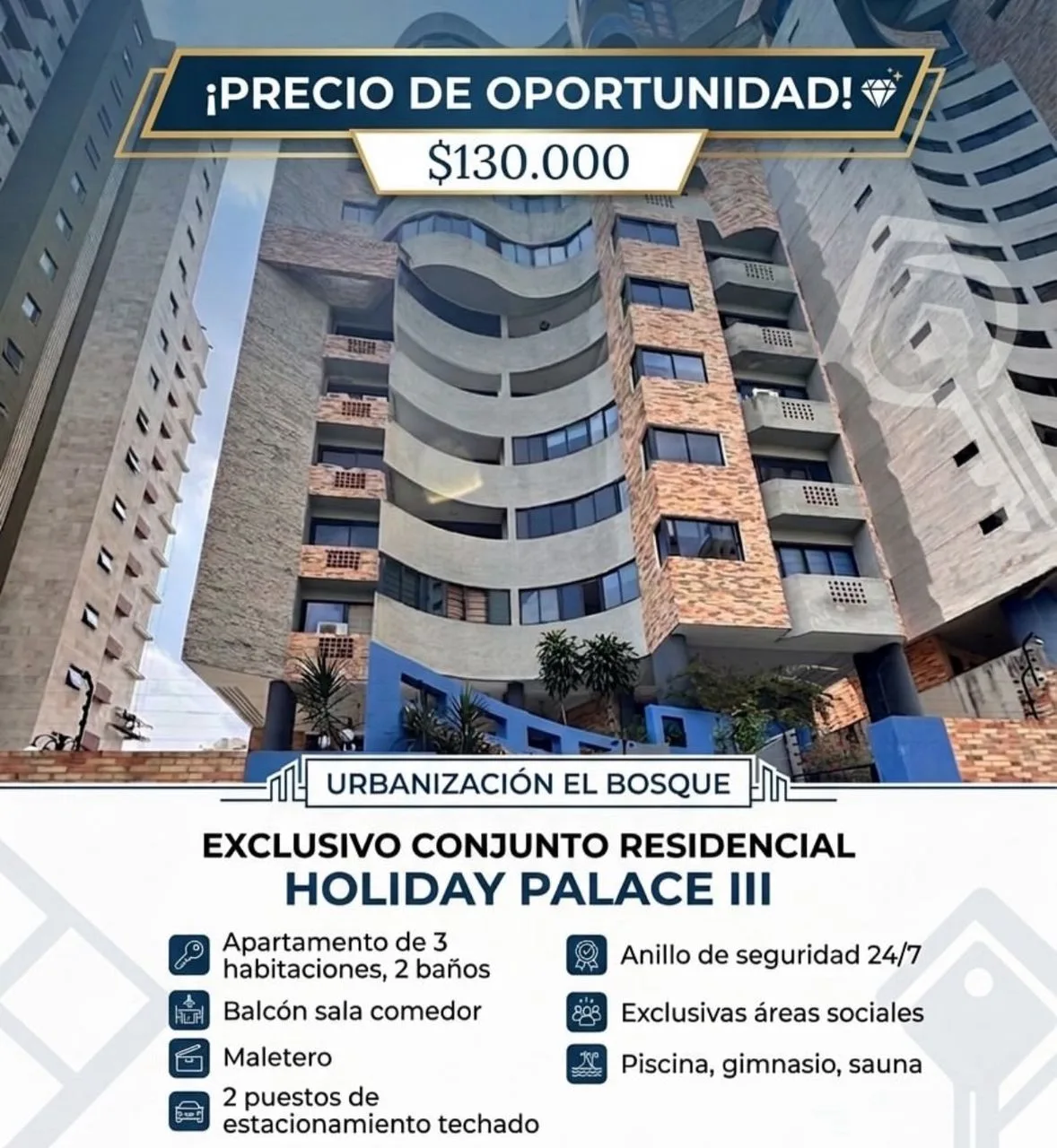 Apartamento en Venta en Residencias Holiday PALACE III — 3 hab 113m² — USD 130,000