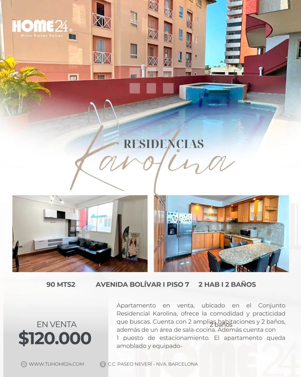Apartamento en Venta en Valles de Camoruco, Res. Paraíso K — 2 hab 75m² — USD 60,000