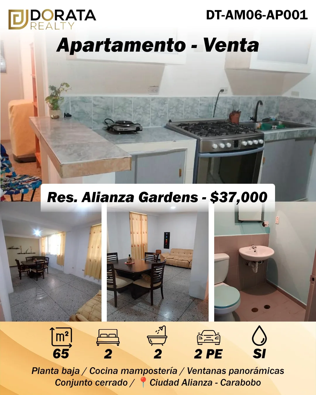 Apartamento en Venta en Res. Alianza Gardens, Ciudad Alianza — 2 hab 65m² — USD 37,000