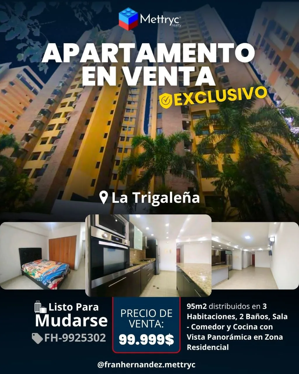 Apartamento en Venta en La Trigaleña — 3 hab 95m² — USD 99,999
