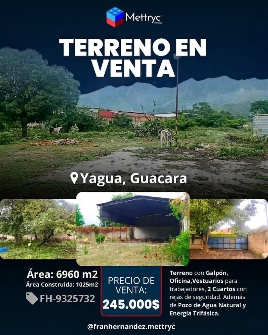 Terreno en Venta en Yagua, Guacara 6965m² — USD 245,000