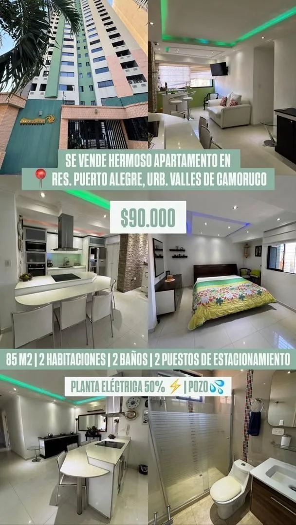 Apartamento en Venta en Valles de Camoruco, Res. Puerto Alegre — 2 hab 85m² — USD 90,000