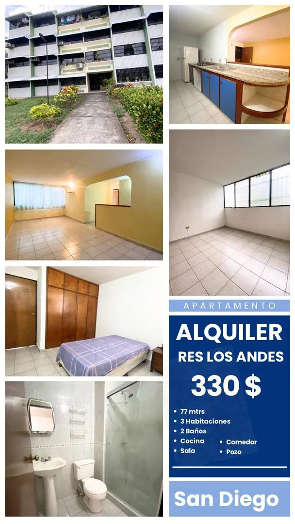 Apartamento en Alquiler en Residencias Los Andes. San Diego. — 3 hab 77m² — USD 330