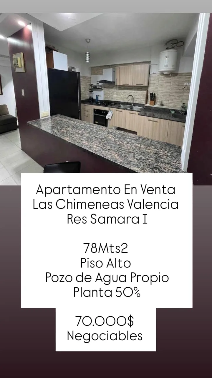 Apartamento en Venta en Urb Las Chimeneas Valencia, Res. SAMARA I — 3 hab 78m² — USD 70,000
