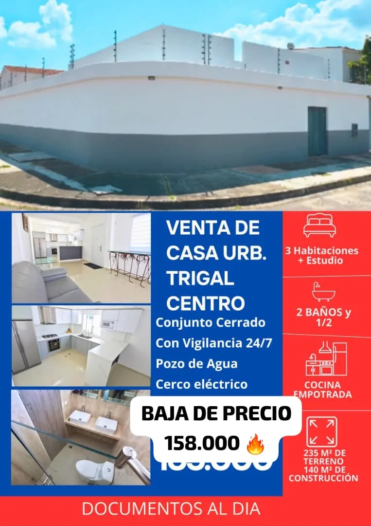 Casa en Venta en Urb. Trigal Valencia Norte — 4 hab 140m² — USD 158,000
