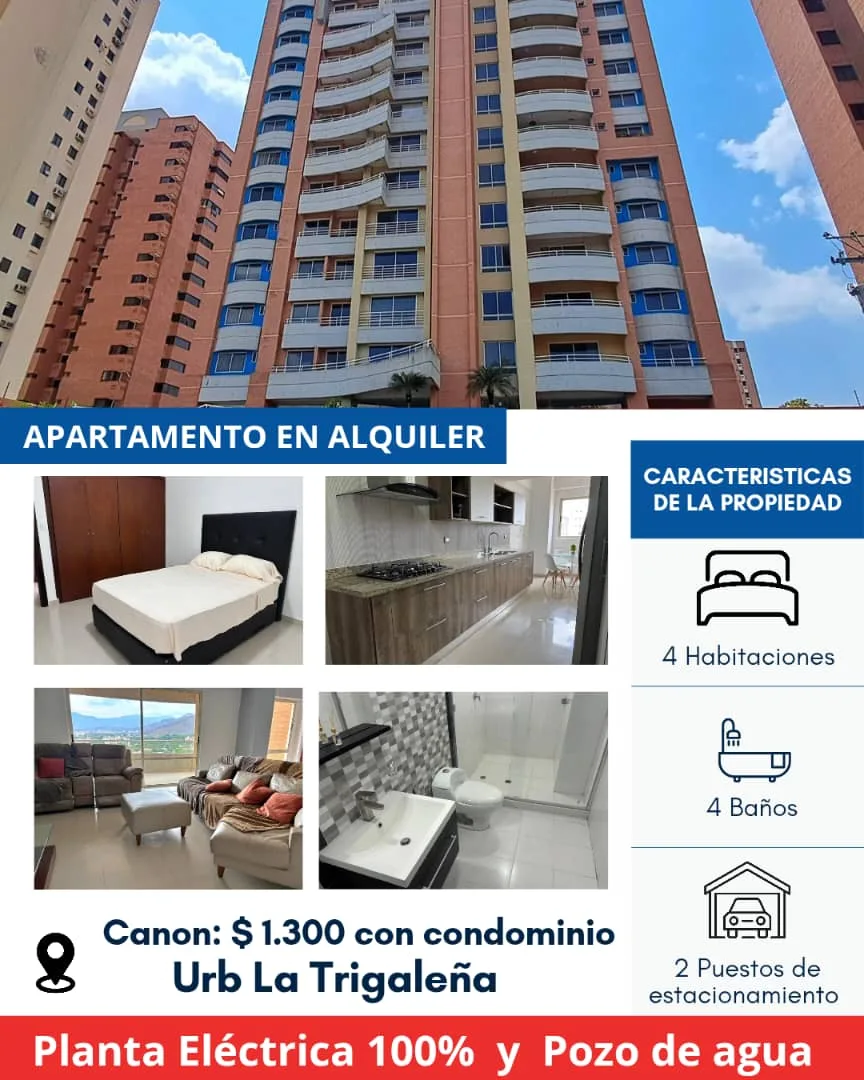 Apartamento en Alquiler en La Urbanización La Trigaleña Valencia edo Carabobo Venezuela — 4 hab 168m² — USD 1,300