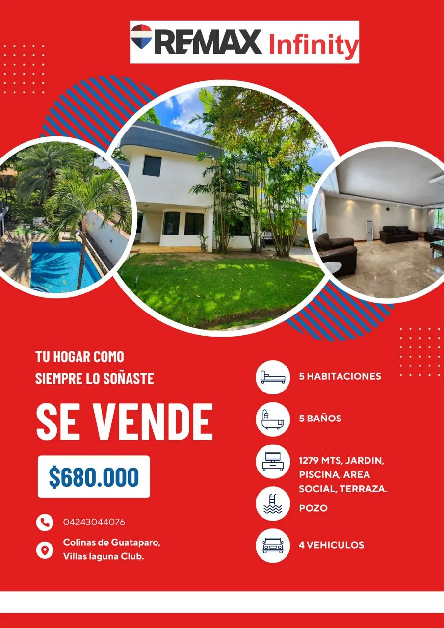 Casa en Venta en Colinas de Guataparo, Villas Laguna Club — 5 hab 1279m² — USD 680,000