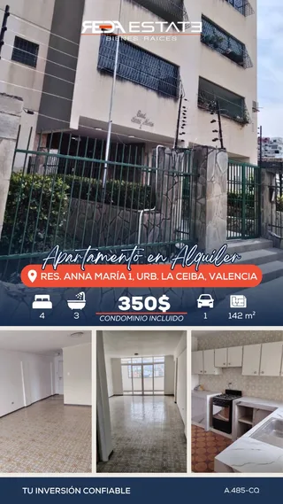 Apartamento en Res. Anna María 1, Urb. La Ceiba, Valencia, Av. Bolívar Norte, Calle 144