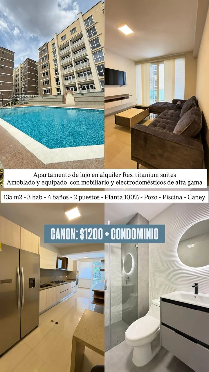 Apartamento en Alquiler en TITANIUM SUITES — 3 hab 135m² — USD 1,200