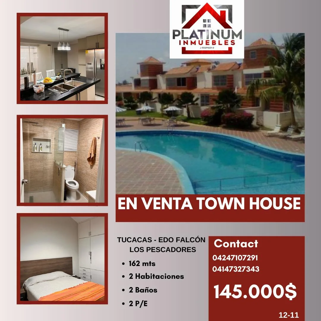 Townhouse en Venta en Res. Los Pescadores, Tucacas — 2 hab 162m² — USD 145,000