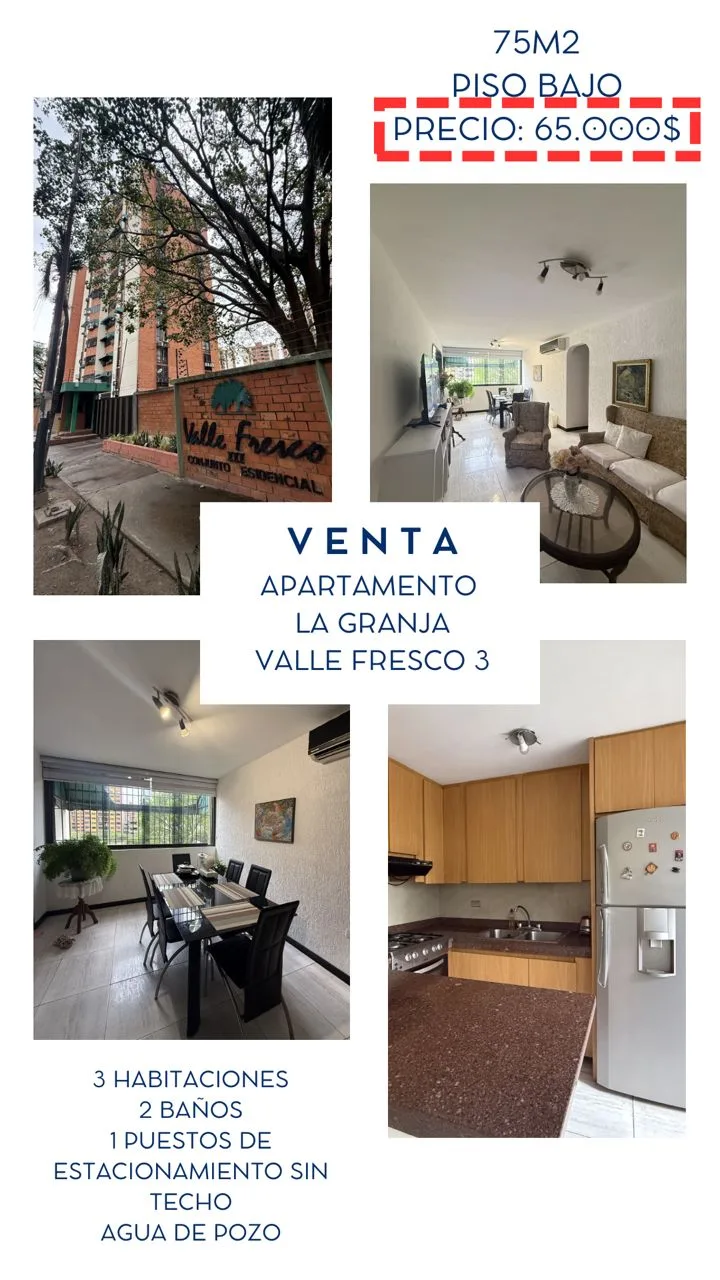 Apartamento en Venta en Valle Fresco 3 - La Granja — 3 hab 75m² — USD 65,000