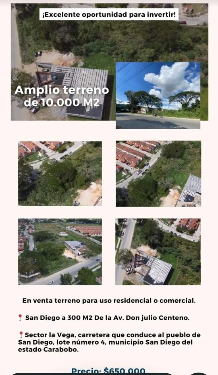 Terreno en Venta en San Diego, Sector La Vega 10000m² — USD 650,000