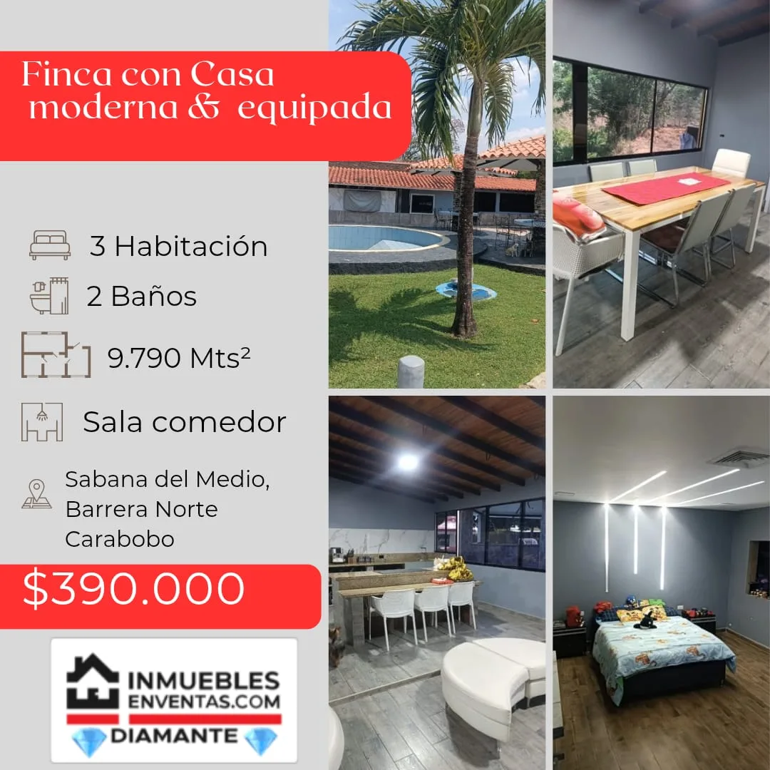 Casa en Venta en Sabana Del Medio, Barrera-Carabobo — 3 hab 9790m² — USD 390,000