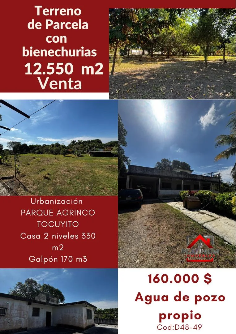 Terreno en Venta en Urbanización Parque Agrinco, Tocuyito — 5 hab 12550m² — USD 160,000