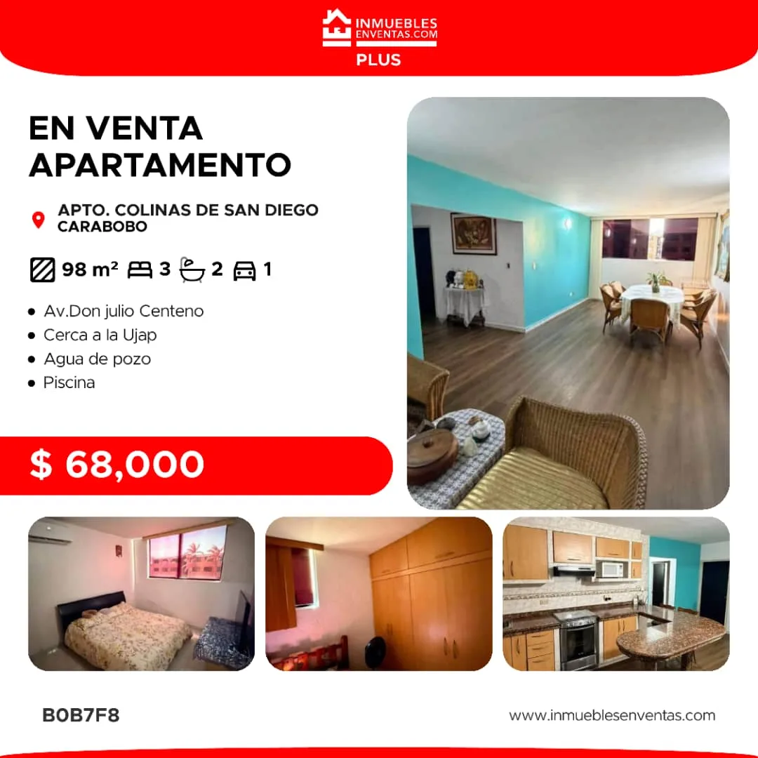 Apartamento en Venta en Colinas de San Diego, Carabobo — 3 hab 98m² — USD 68,000
