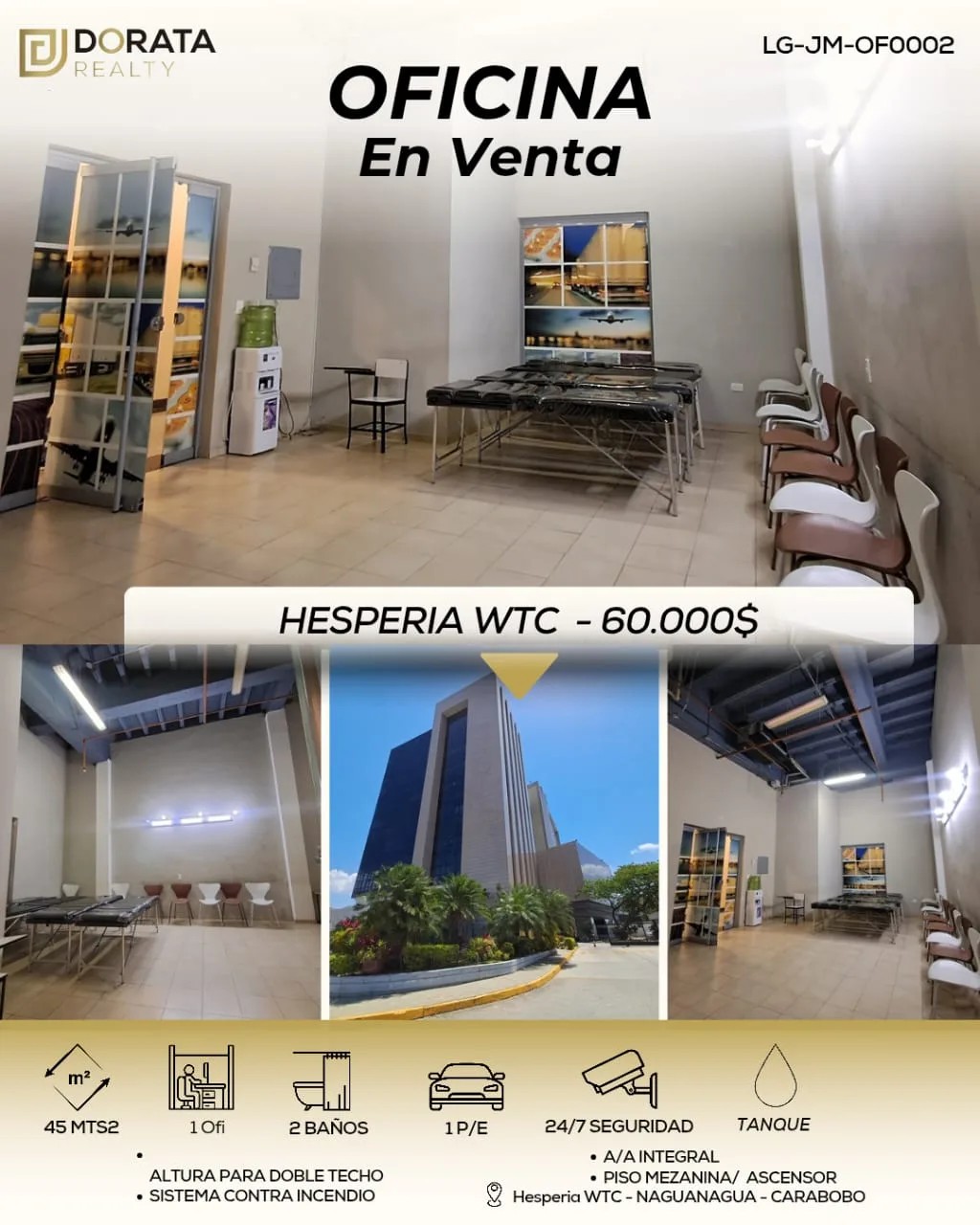 Oficina en Venta en Hesperia WTC - Naguanagua 45m² — USD 60,000
