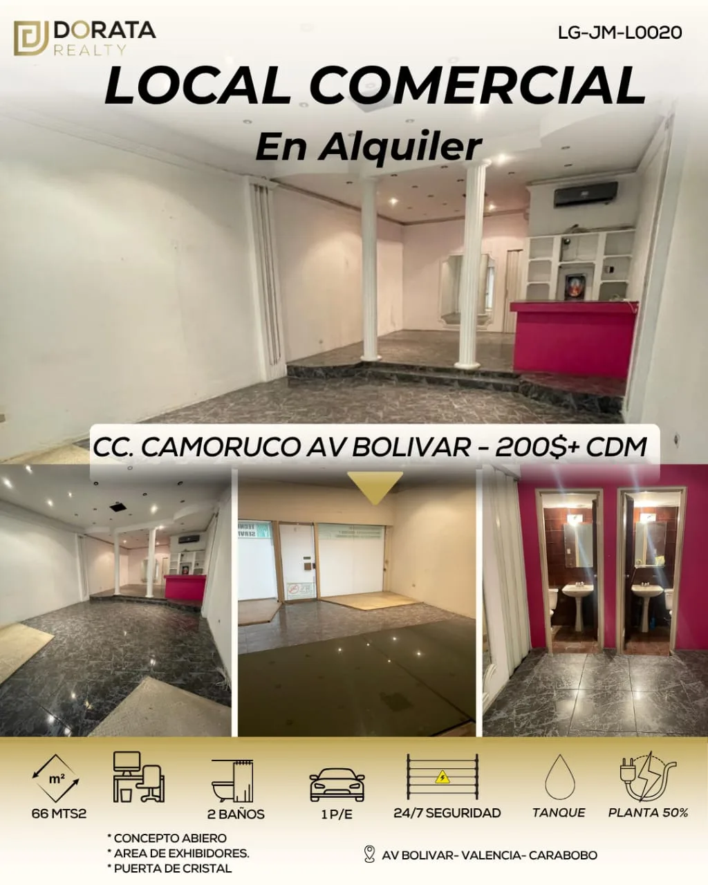 Local en Alquiler en CC Camoruco 66m² — USD 200