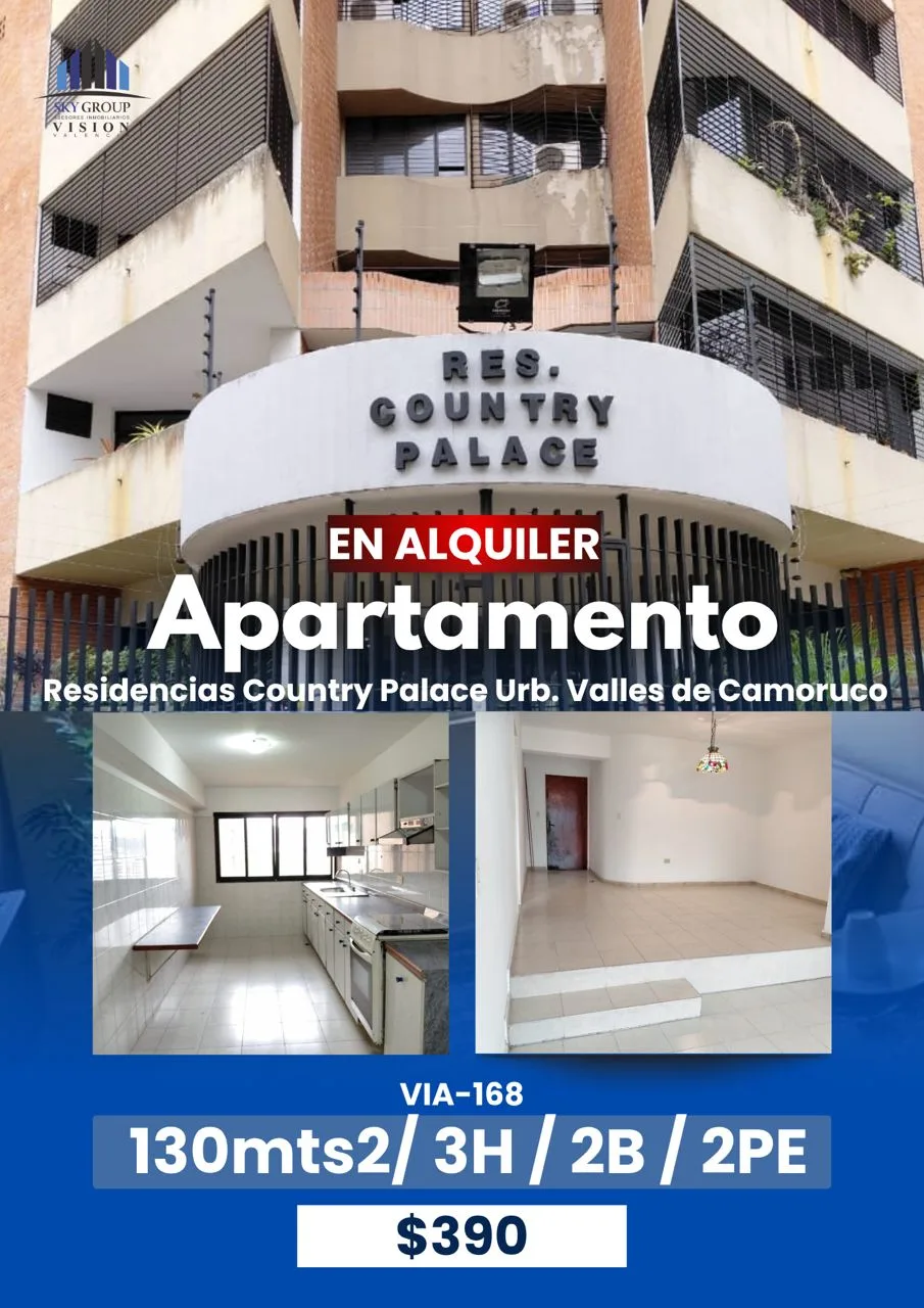 Apartamento en Alquiler en Resd Country Palace - Urb Valles de Camoruco — 3 hab 130m² — USD 390