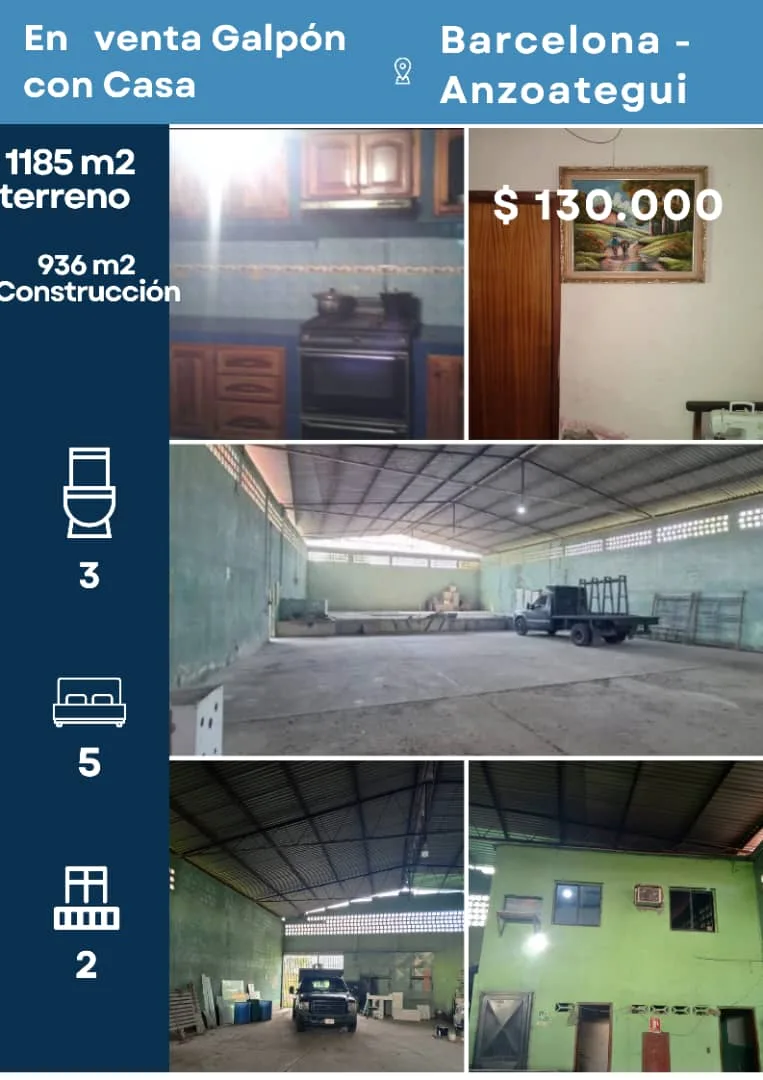 Galpón en Venta en Barcelona edo. Anzoategui — 5 hab 1185m² — USD 130,000