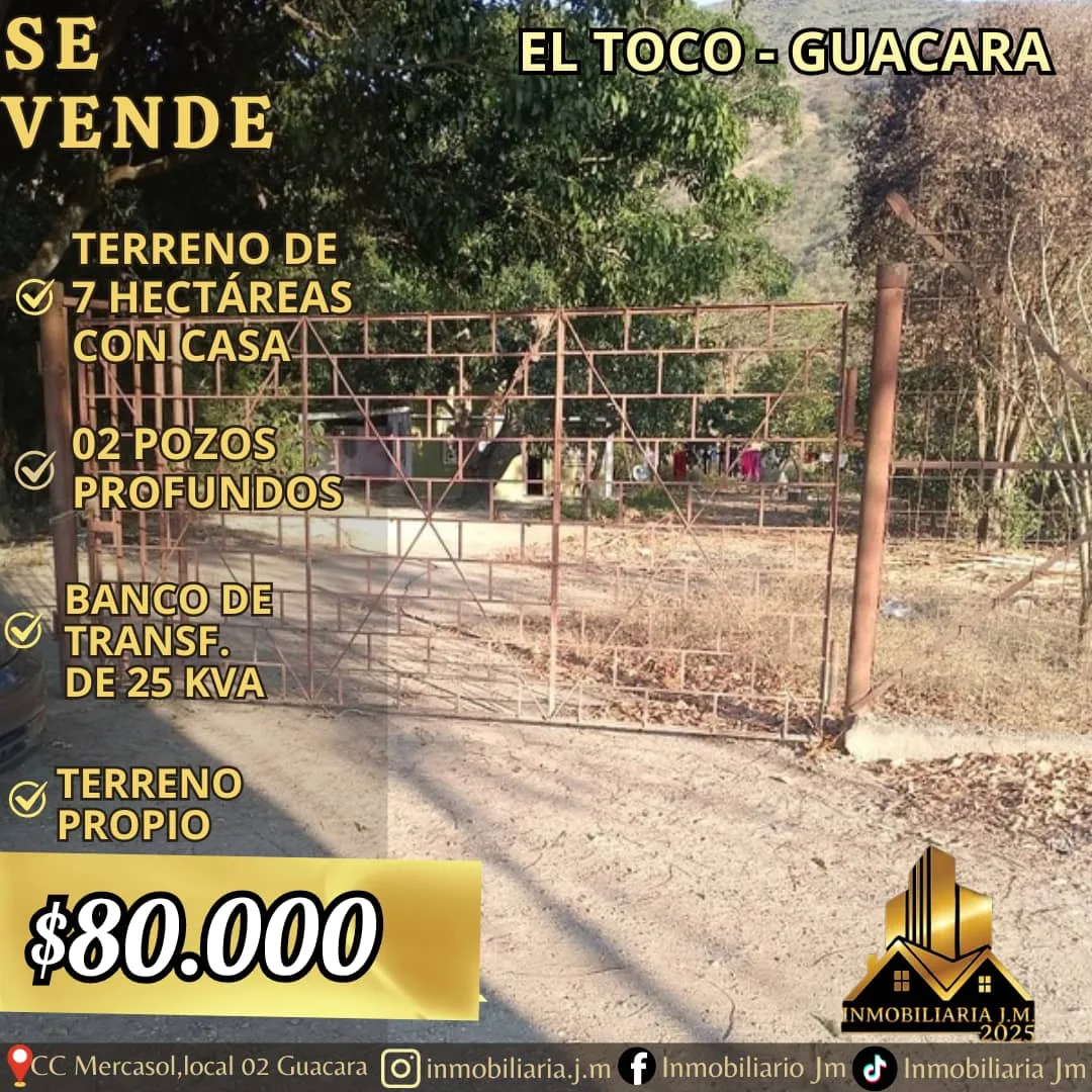 Terreno en Venta en El Toco de Guacara — 2 hab 70000m² — USD 80,000