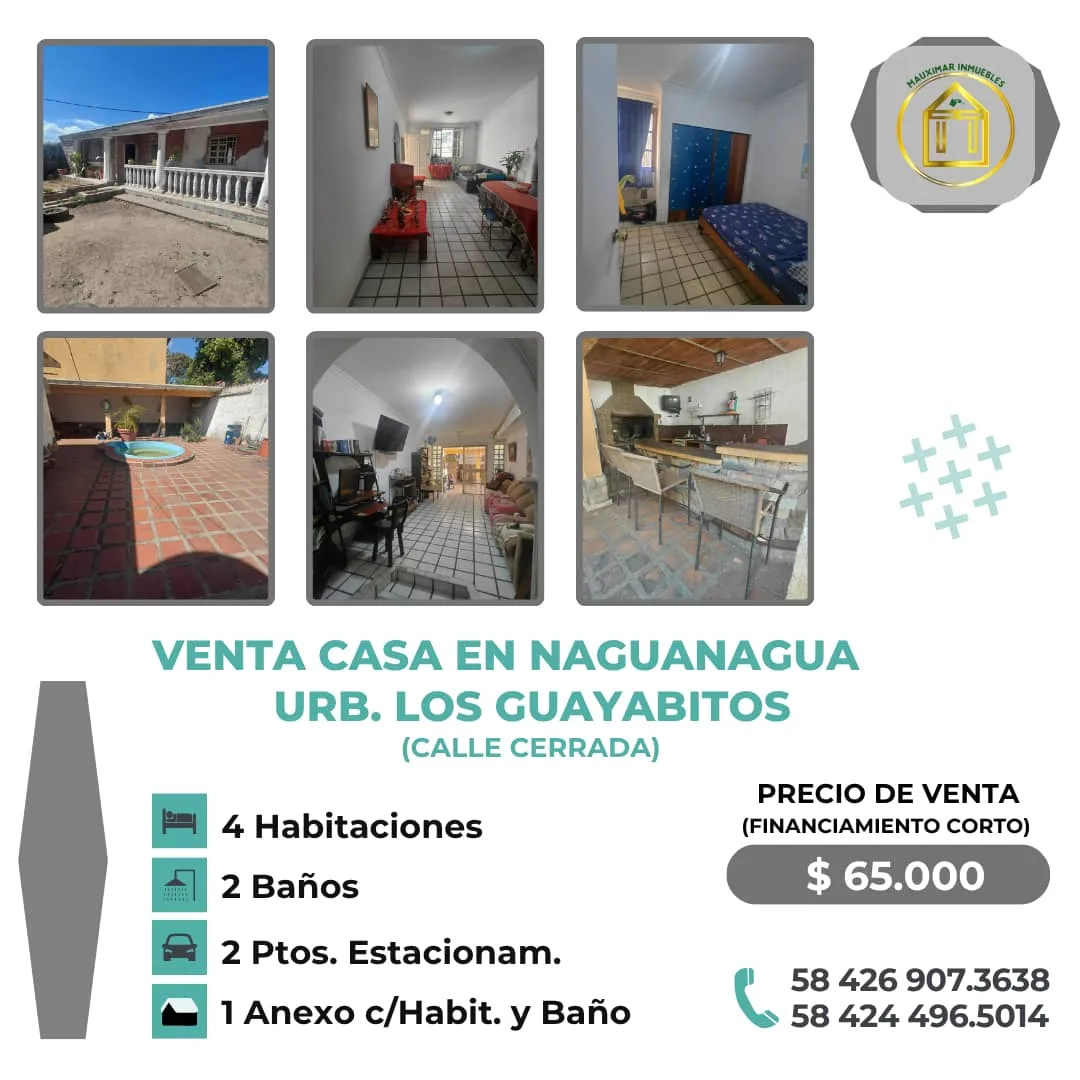 Casa en Venta en Naguanagua, Urb Los Guayabitos — 5 hab 435m² — USD 65,000