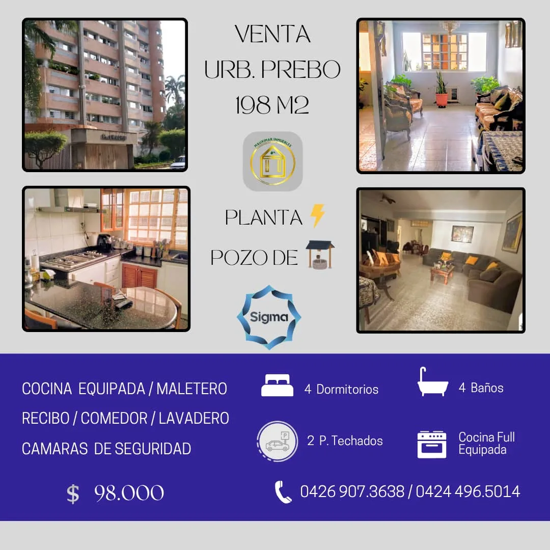Apartamento en Venta en Urb. Prebo, Res. Madrid — 4 hab 198m² — USD 98,000
