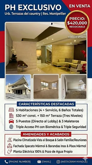 Apartamento en Urb. Terrazas del country, Res. Montpellier