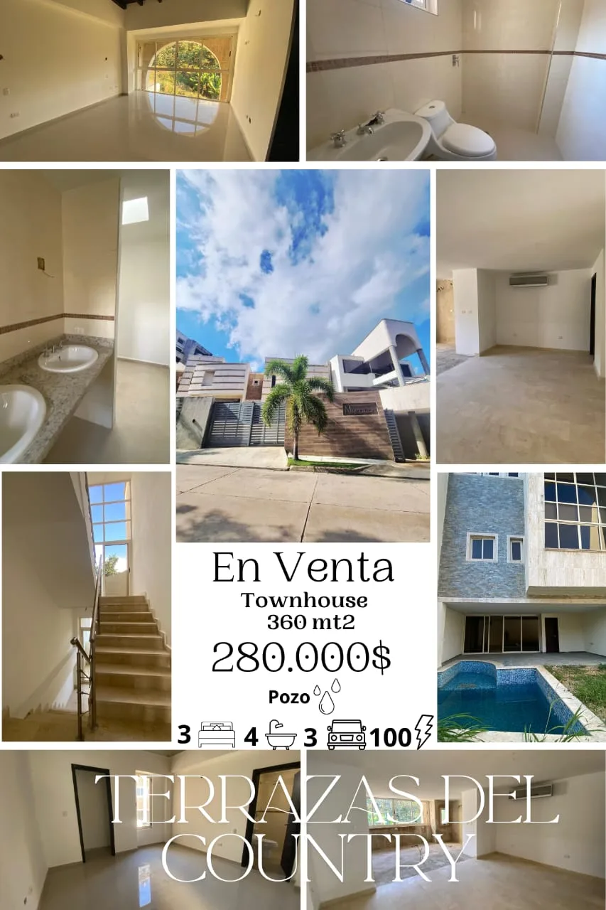 Townhouse en Venta en Conj. Resid. MYKONOS, urb. Terrazas del Country Guataparo Country Club Valencia Edo. Carabobo — 3 hab 360m² — USD 280,000